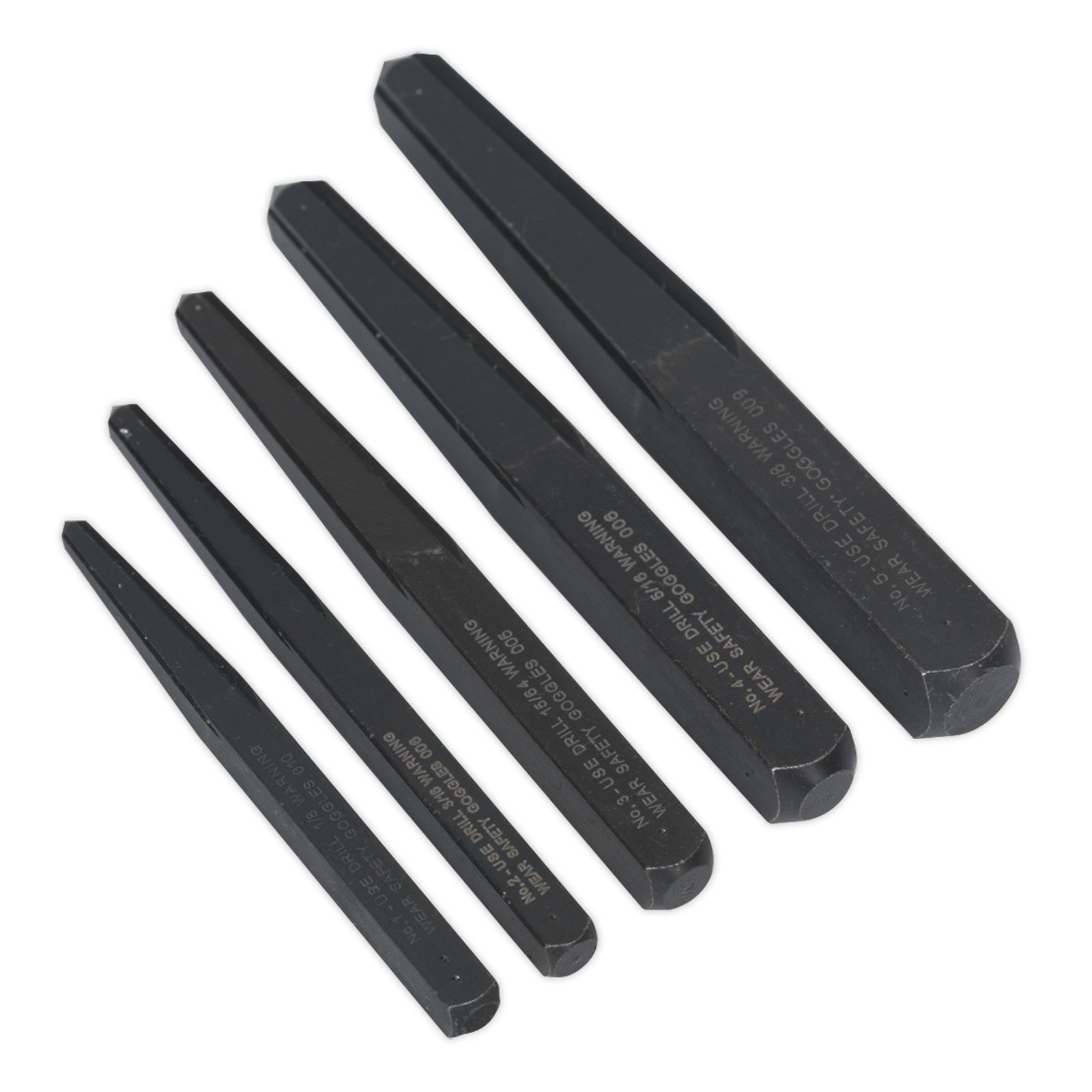 AK719 Sealey Screw Extractor Set 5pc Square Type [Extractors] & Storage Tray