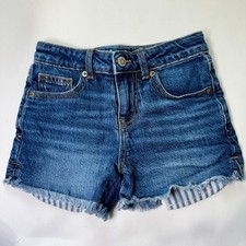 Cat Jack Girls Medium Wash Denim Cut Off Shorts Size S 6/7 Adjustable Waist
