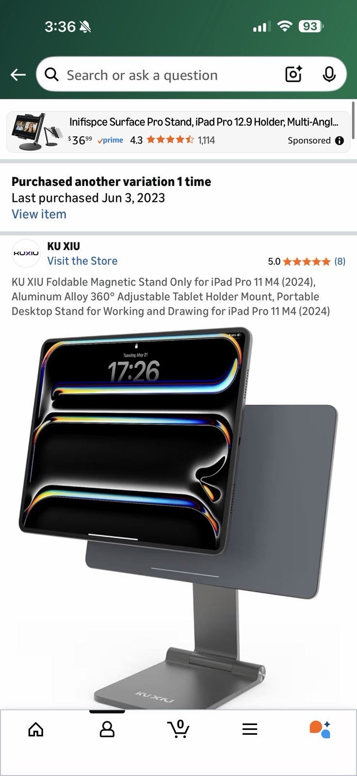 Magnetic Adjustable iPad Stand Holder iPad Pro 2.9"/11", 360° Rotation Aluminum