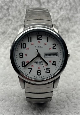 Timex T20461 Easy Reader, Men's Silver-tone Expansion Watch, Indiglo, Day & Date