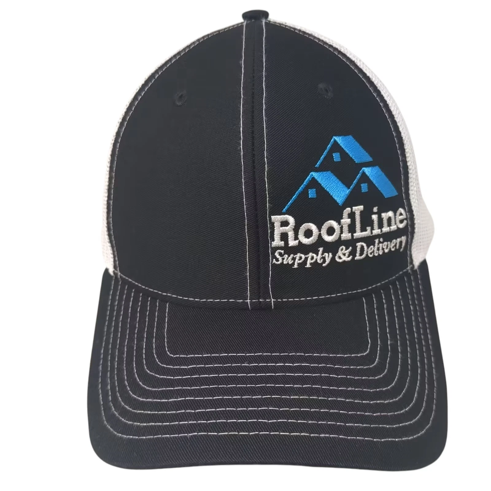 Richardson Trucker Hat Black White OS Snapback Mesh RoofLine Supply Delivery
