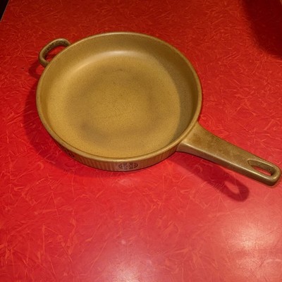 Mid Century Modern Danish Style Flame N Frost Stoneware Skillet Fry Pan Saucepan