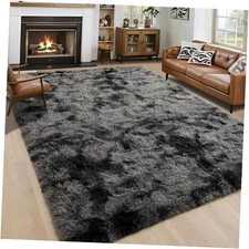 Large Fluffy 5x8 Area Rugs for 5' x 8' Rectangular Tie-dyed Dark Grey Misty
