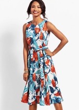 Talbots Women’s White Floral Sleeveless Dress Pleated Belt Colorful Size 2P
