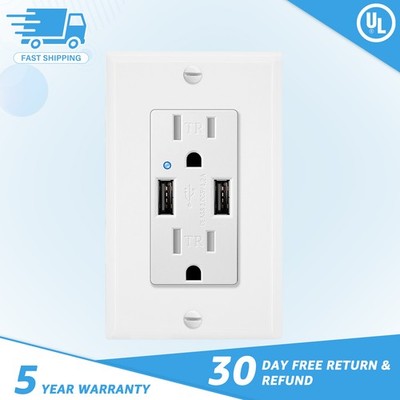 Wall Outlet with 4.2A Dual USB Charger Socket Tamper Resistant Receptacle White