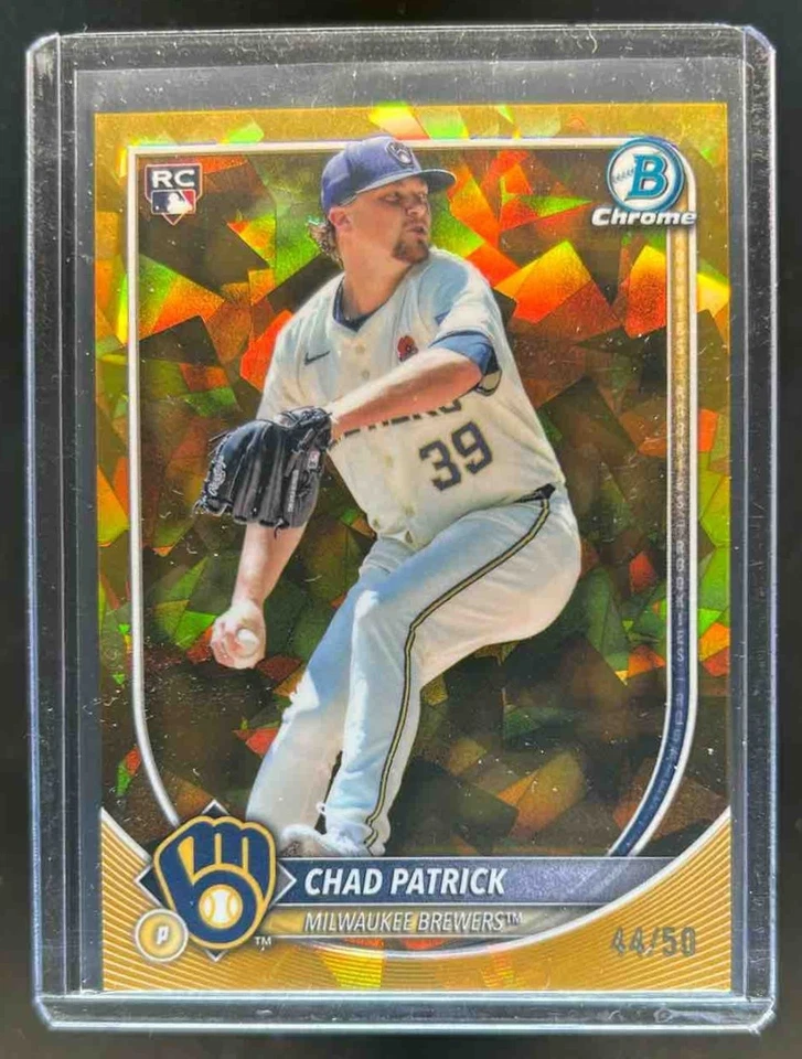 Bowman 2025 cromo zafiro Chad Patrick RC refractor de oro novato #44/50 cerveceros