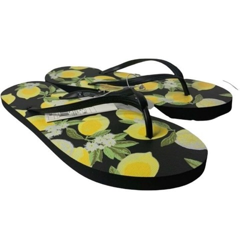 Flip Flops LEMON Shade Shore Beach Fruit Comfy SIZE 10 Large YELLOW BLACK |  eBay
