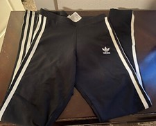 Adidas White Strips Black High Rise Cotton Ankle Leggings Sz XS