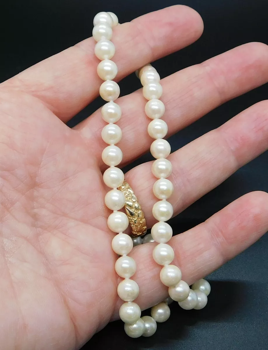 BEAUTIFUL REAL PEARL NECKLACE w 14K GOLD CLASP 17