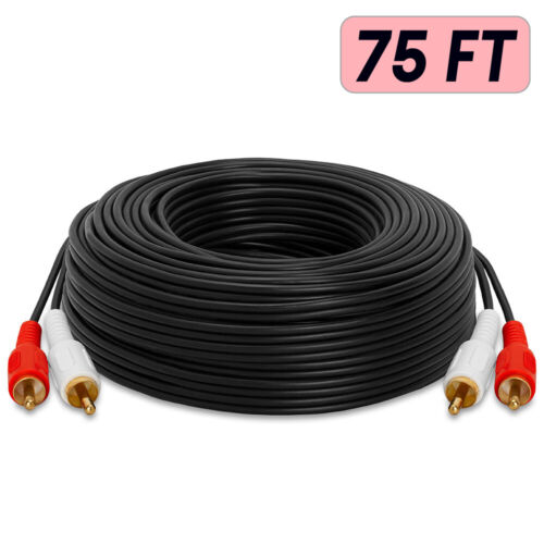 2 RCA Audio Cable 75 FT Dual RCA Stereo Cord 2RCA Subwoofer Amplifier Speakers - Afbeelding 1 van 1