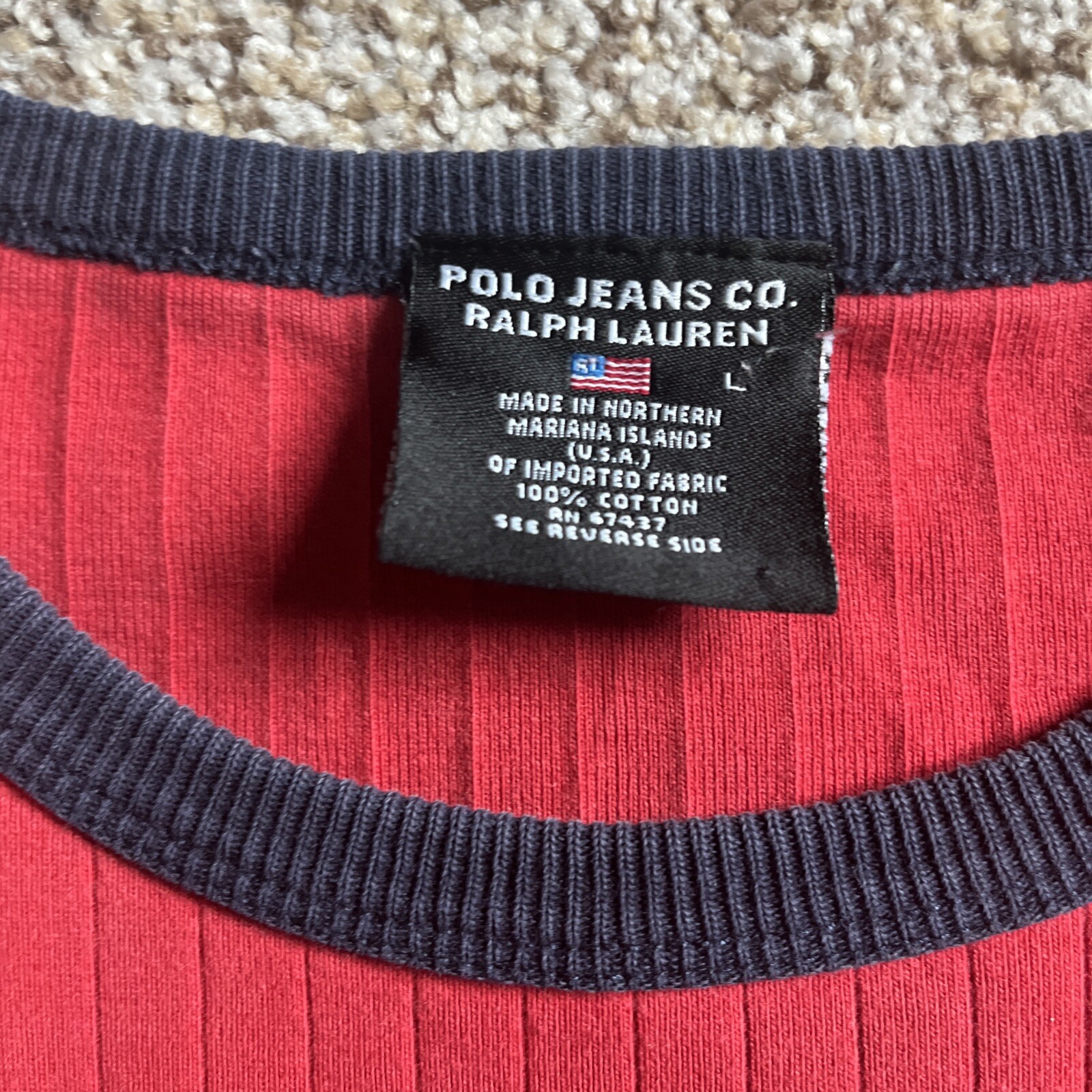 Polo Jeans Co. Ralph Lauren Red With Blue Teim T-Shirt Size Large - View 3