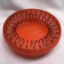 Vintage Table Ashtray Round Orange Glass & Chrome Futuristic Modern 70s