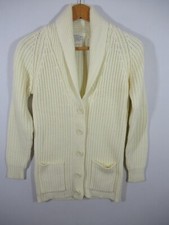 Vintage 70s 80s Sears Button Up Cardigan Sweater Women Small Ivory Pockets