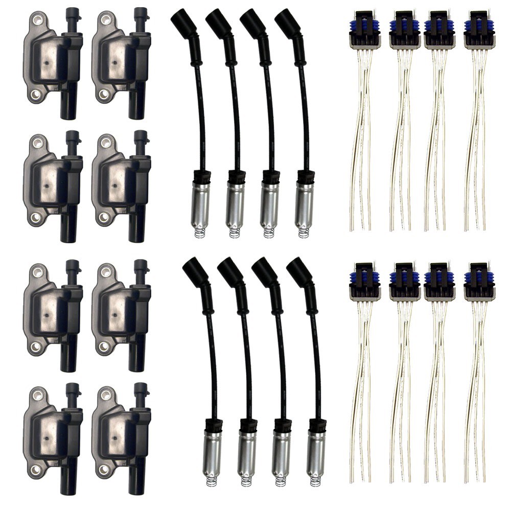 8 ADP D513A Ignition Coils + 8 OEM Spark Plug Wires w/Heat Shields