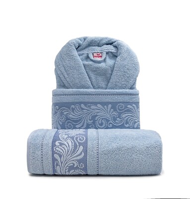CONCETTI DI LUSSO Stephania Bathrobe and Towels Set. (Sky Blue)