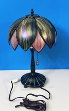 Vintage Slag Glass Peacock Marbled And Pink Lotus Tulip Boudoir Table Lamp 15
