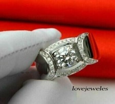 2.12CT Round Cut Lab-Created Diamond Engagement Wedding Men's Ring 925 Silver