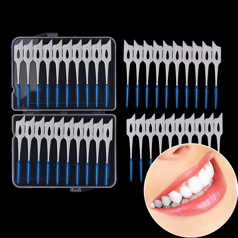 40Pcs SoftPicks Rubber Bristles Tooth Pick Dental Brush Clean Oral
