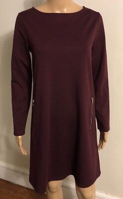 GAP Burgundy Ponte Knit Shift Dress Sz 8 NWT $59.99 Long Sleeve Zip Pockets