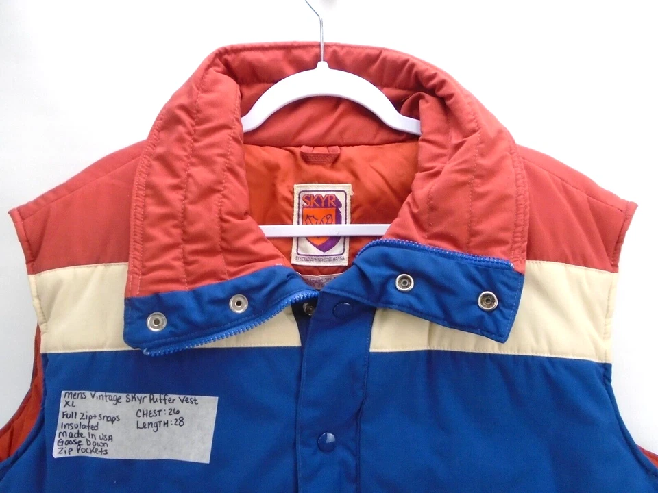Chaleco acolchado SKYR Scandia Vintage Años 80 Hombres Talla XL Cremallera Completa Plumón de Ganso Hecho en EE. UU. Foto 3 de 4