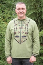 Vyshyvanka khaki, Linen Ukrainian embroidery, all sizes, Men's embroidered shirt