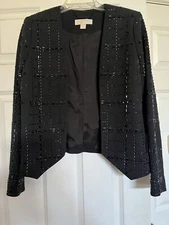 Michael Kors Women’s Beaded Detailed Black Open Front Long Sleeve Blazer. Size 6