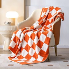 CheckeredThrow Blanket Soft Fluffy Microfiber Knit Throw Blanket for Couch Be...