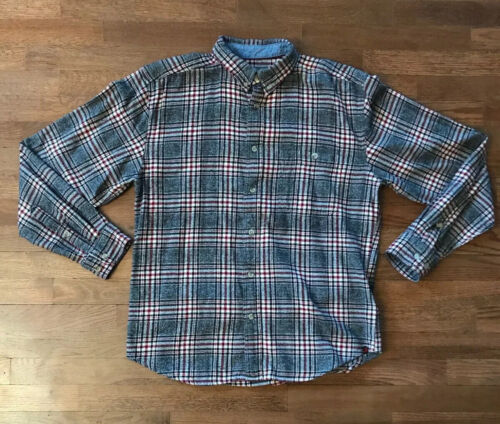 WOOLRICH Vintage Plaid Check Grey Red Flannel Shirt Size Medium M Black Heather - Picture 1 of 6