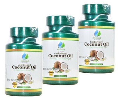 Mermaid Cold Pressed Coconut Oil Nourish Skin Soft Smooth Radiant Body Care x 3