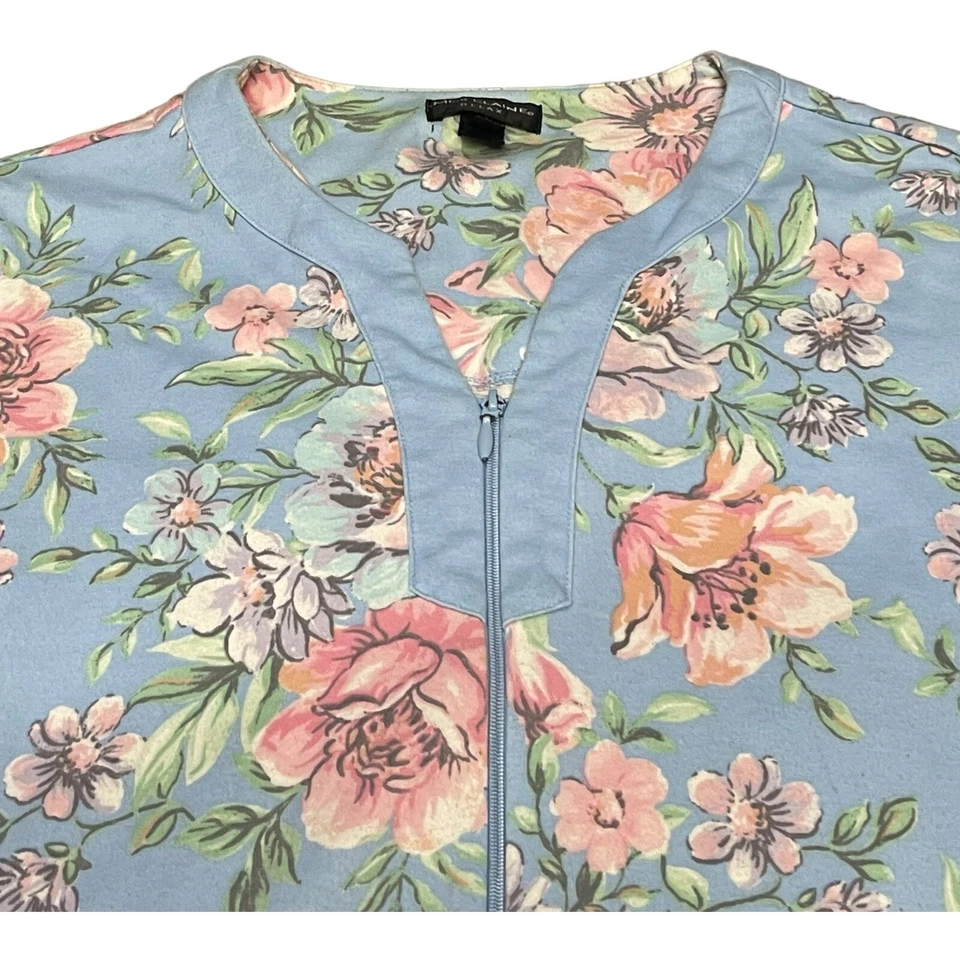 Miss Elaine Robe Housecoat Vintage Medium Blue Floral Roses Zip Up House Dress - Image 3 of 4