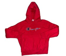 Vintage Champion Reverse Weave Hoodie Sweatshirt MEDIUM Red Raised Patch logo