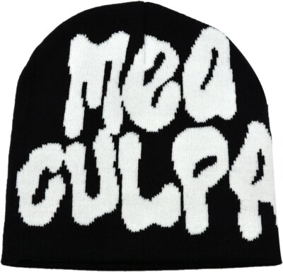 New 2024 Y2K Black MEA CULPA Beanie Black Beanies Soft Hat Skull Cap