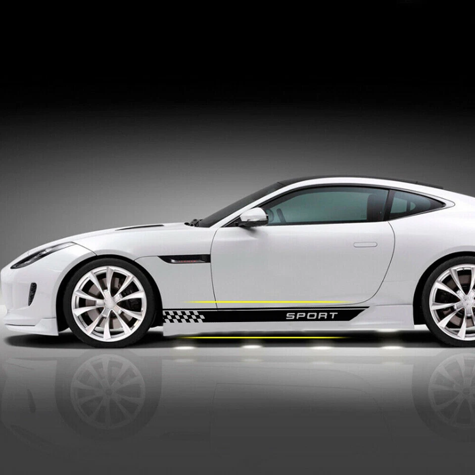 Calcomanía calcomanía a rayas falda guardabarros puerta lateral a cuadros carreras 2 piezas accesorios para automóvil Foto 3 de 4