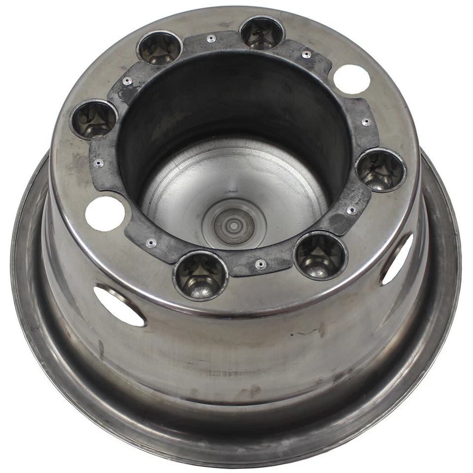 Rueda de simuladores de rueda de acero inoxidable de 19,5" 8 orejetas 2004-2021 Hino & Ford F-650 & Chevy Foto 3 de 4