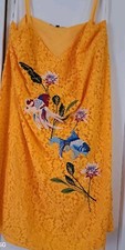 New Eloquii Yellow Slip Lace Cruise  Embroidered Fishes/Flowers Dress Size 22/24