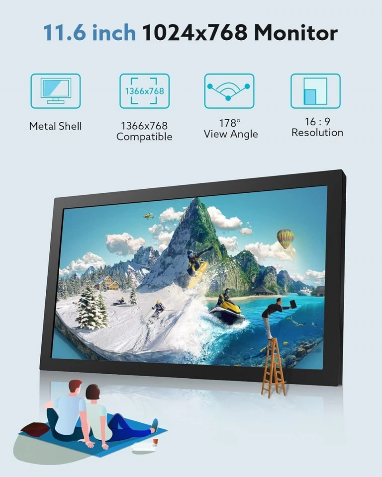 Miktver 11.6'' Small Monitor 1366x768 HDMI Display Screen Gaming PC CCTV HDMI - Image 2 of 4