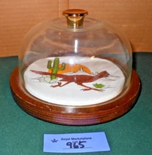 Goodwood Roadrunner Covered CHEESE Plate Wooden Tray Glass Dome LID