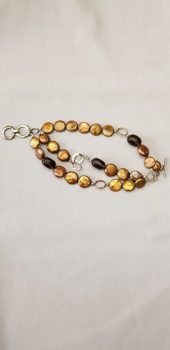 RETIRED SILPADA STERLING SILVER AND BRONZE COIN PEARL BRACELET