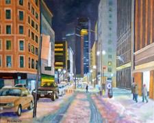New York Winter Street 2 dipinto ad olio originale tela 16x20 dipinto a mano ...