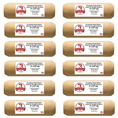 9 Inch ¾  Three Quarter Nap Paint Roller Pads Rollers by Reddipaint (12-Pack)