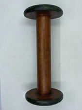 Antique vintage industrial wooden textile thread sewing spool 9-1/4" x 4" green