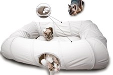 4 Ways Shuttled XL Cat Tunnel Bed for Indoor Cats Peekaboo Cat Cave Donut wit...