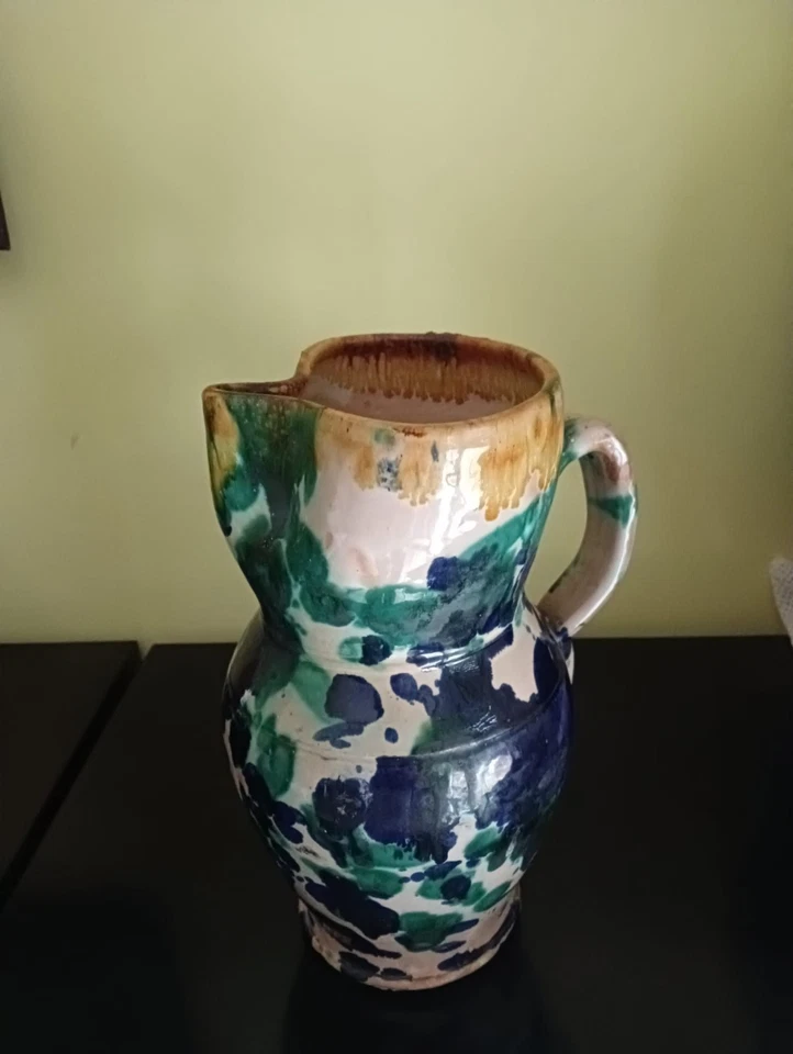 Antica BROCCA o VERSATOIO in ceramica artigianale policroma - Immagine 3 di 4