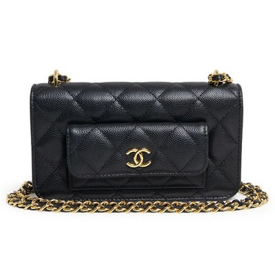 Chanel Coco Mark Matelassé Chain Wallet AP3465 B13649 Shoulder Bag Black #BCB272