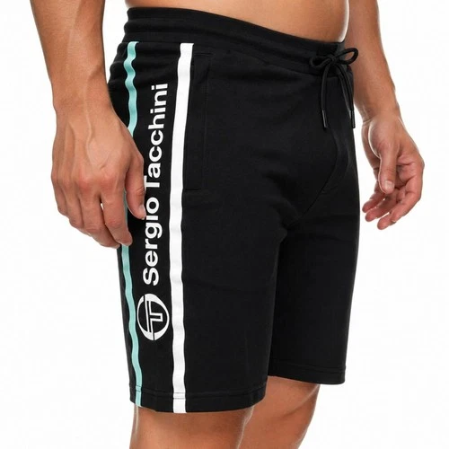 Sergio Tacchini Abbey Men's Shorts Black Side Stripe Logo Track Gym Casual
