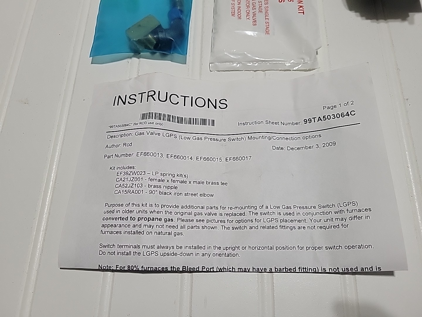 Factory Authorized Parts Gas Valve Kit EF660015 36J24-510 