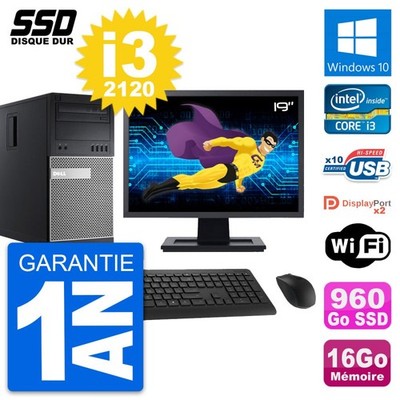 PC tour Dell 9010 Bildschirm 19 '' Intel i3-2120 RAM 16Go SSD 960Go Windows 10