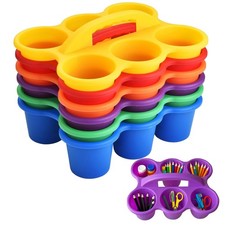 Multicolor Pencil Holders for Desk, 6-Cup Classroom Caddy with Handles, Durab...