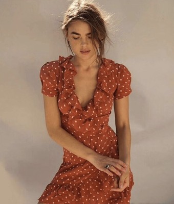 Realisation Par Valentina Red Polka Dot 100% Silk Wrap Mini Dress XXS