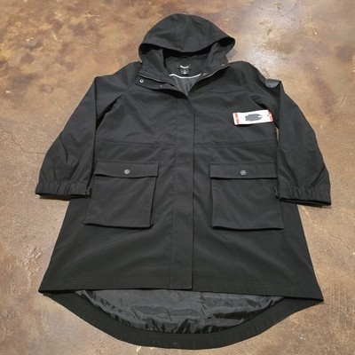 DKNY Women s Water Resistant Hooded Long Line Parka Jacket Black   Size XL   NWT